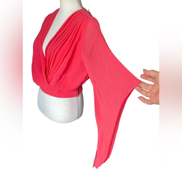 NWOT Double Zero Chiffon Babaloo Pleated Wrap Crop Open Back Blouse, Medium - Picture 2 of 7